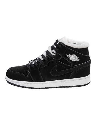 Sneakers Jordan 1 Retro Mid Black White Winter С МЕХОМ (2350267)
